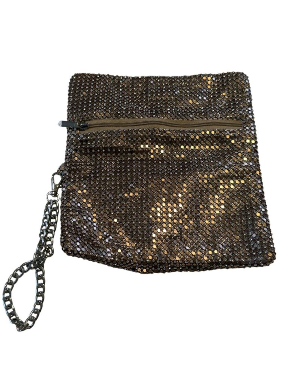 Nordstrom Bronze Gold Crystal Mesh Rhinestone Wristlet Clutch Evening Bag Party